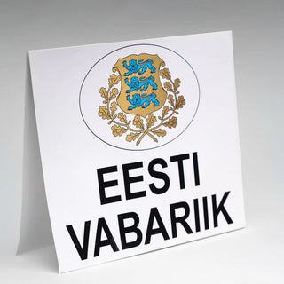 Custom screen printing stickers featuring the Estonian coat of arms and "Eesti Vabariik" text in bold black.